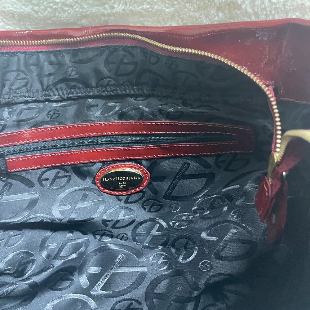 Francesco Biasia Burgundy High Gloss Patent Leather Large Hobo Bag - Picture 9 of 16